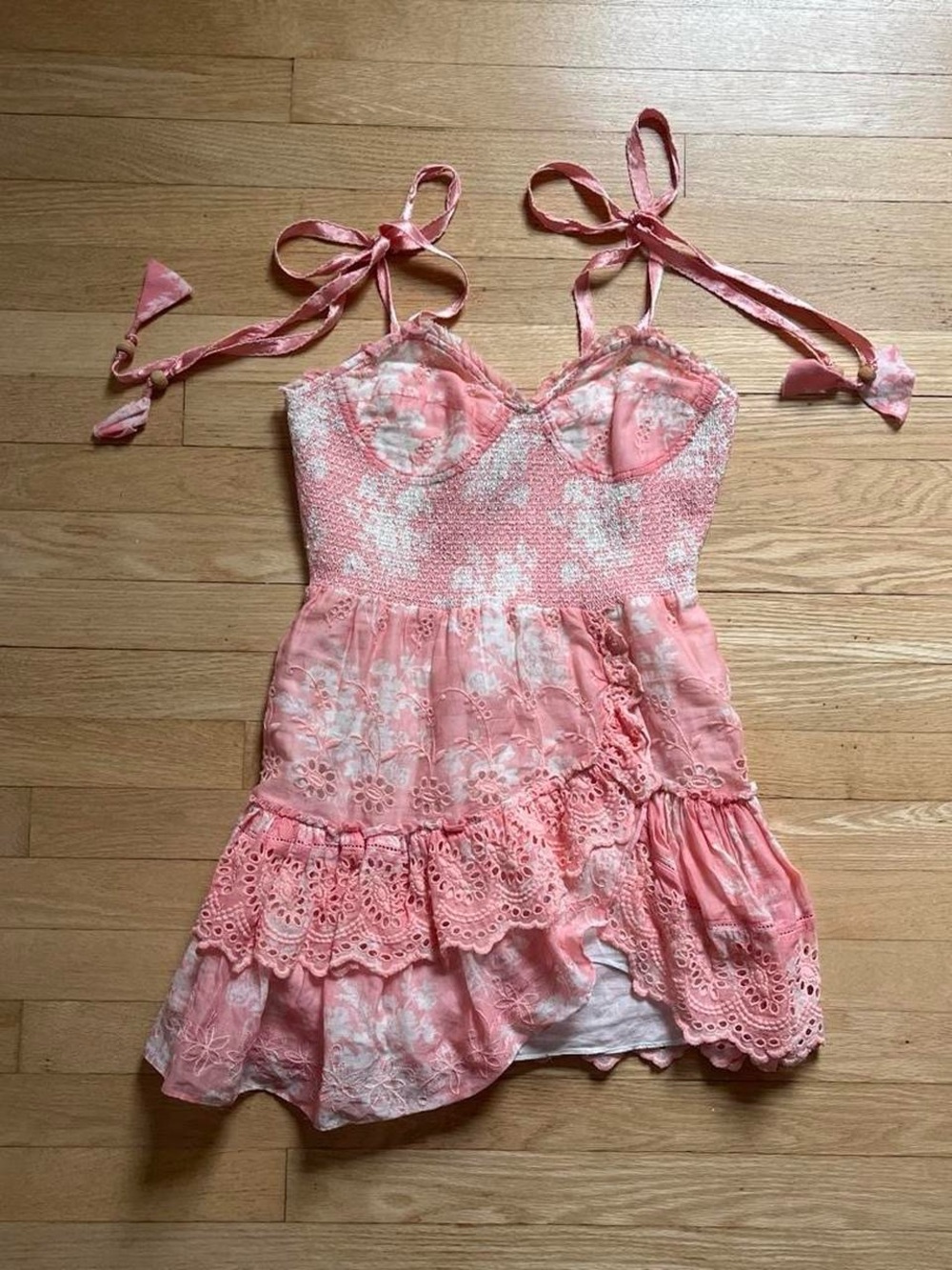 LoveShackFancy Coral and White Floral Smocked Dress - Picture 3 of 6